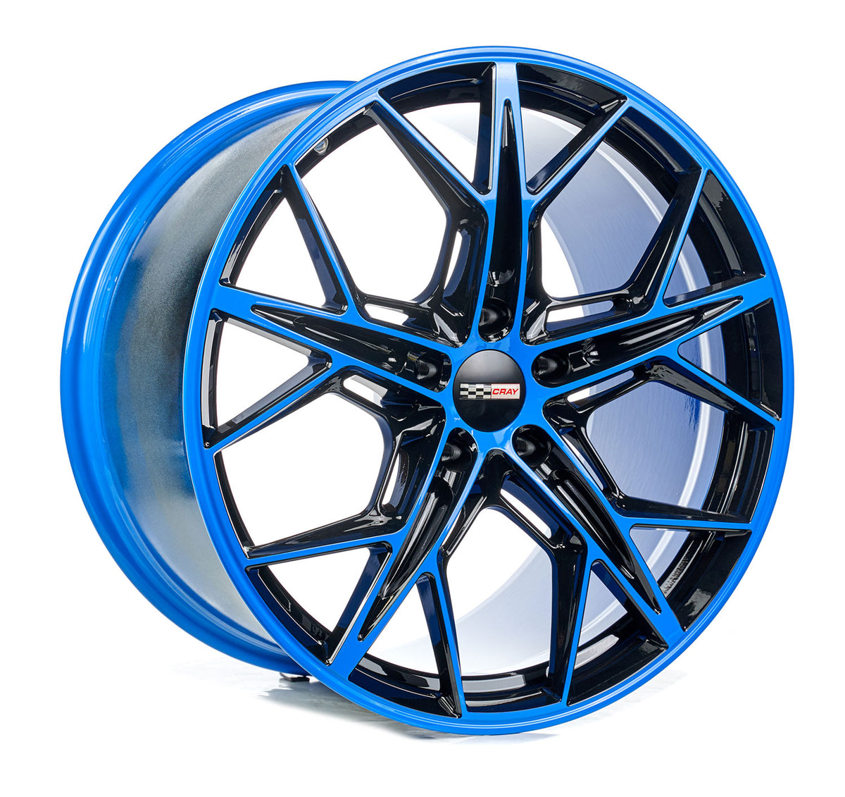 Corvette C8 Rapid blue and black wheel and tire package 20in