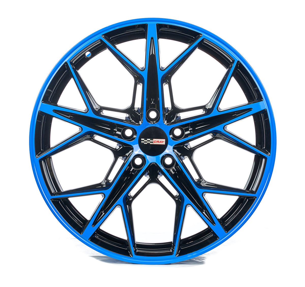 Corvette C8 Rapid blue and black wheel and tire package 20in