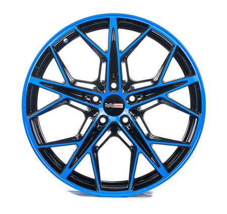 Corvette C8 Rapid blue and black wheel and tire package 20in