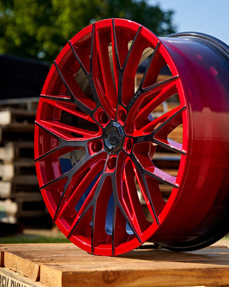 C8 Corvette Stingray 20in 22in Lexani Aries Red Mist and Black Custom powder coated wheel