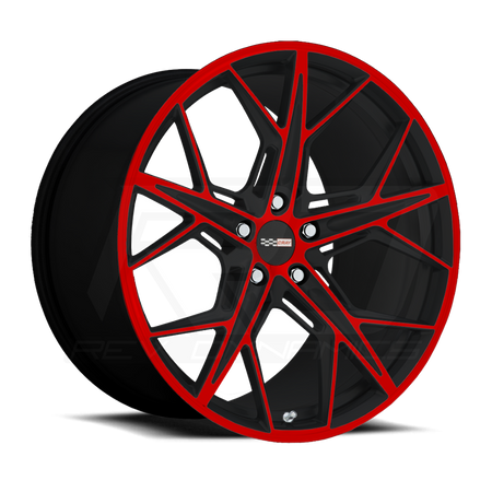 Corvette C8 Torch Red 20x9 and 21x12 rear wheel and tire package