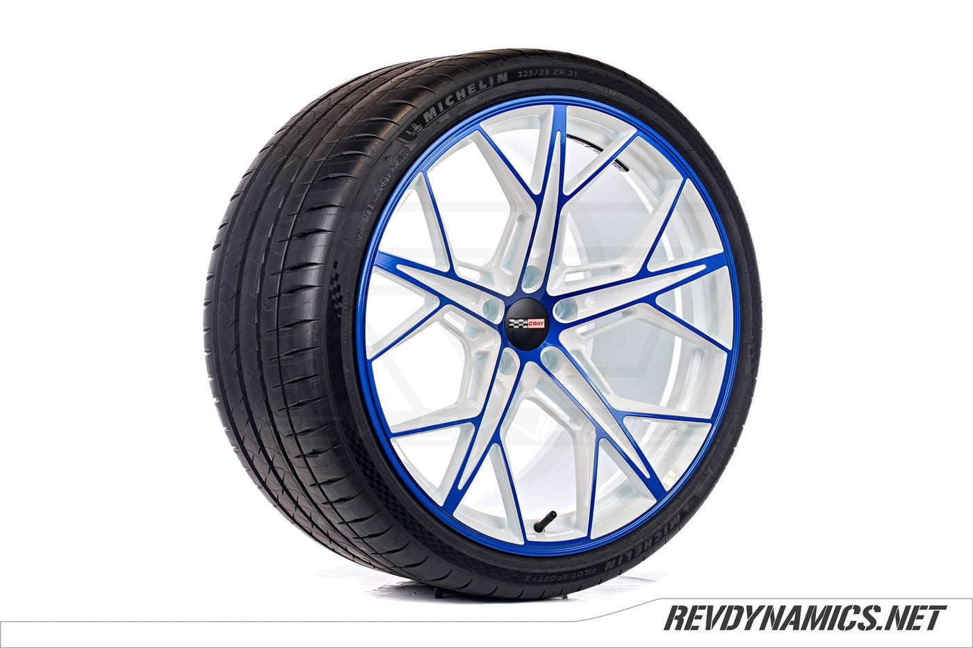 Cray Hammerhead 21" Rim Powdercoated Elkhart Lake Blue and White Corvette C8 colors 