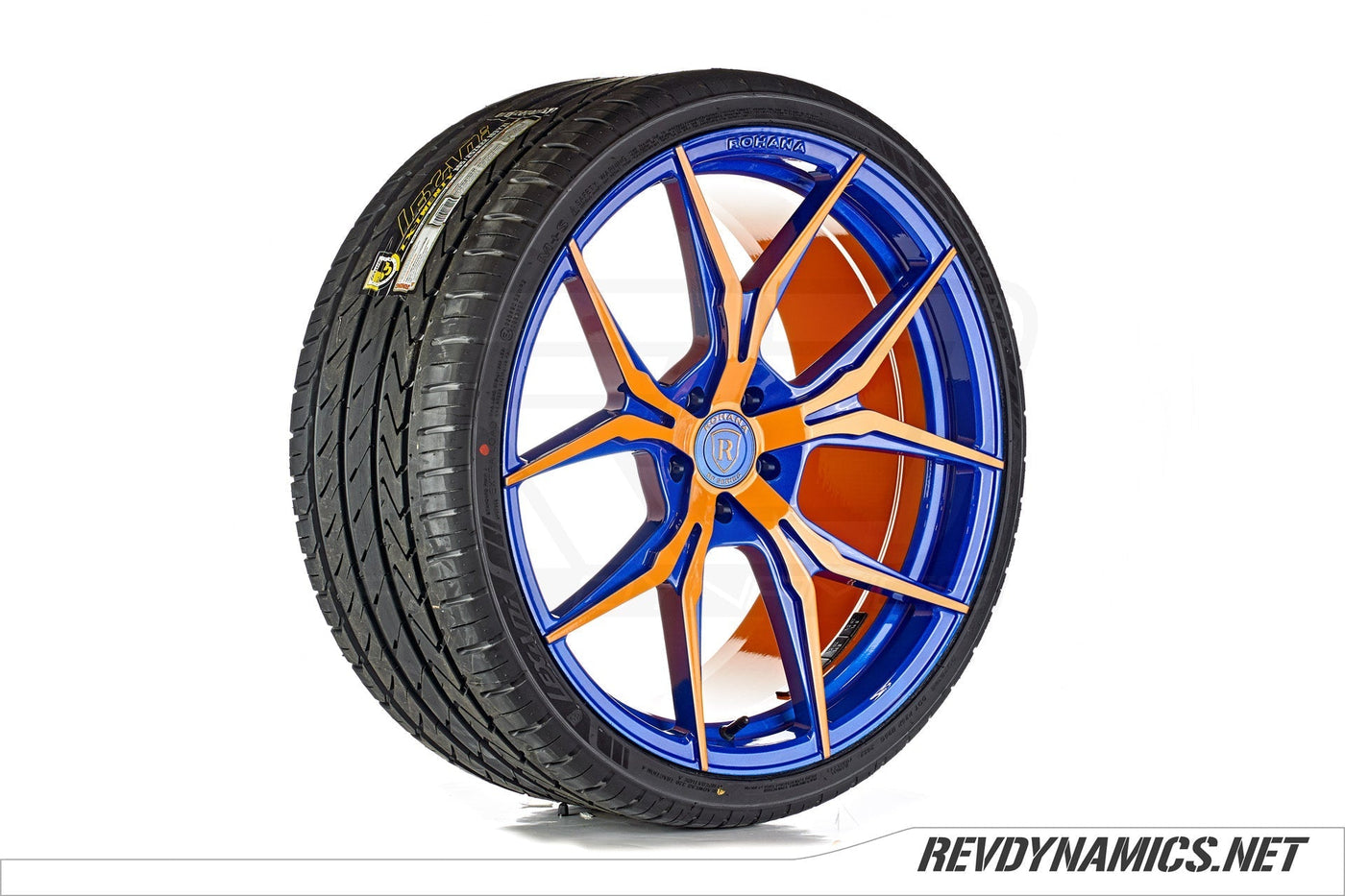 Rohana RFX5 22" Rim Powdercoated Stealth Blue and Sunrise Orange Polaris Slingshot colors 