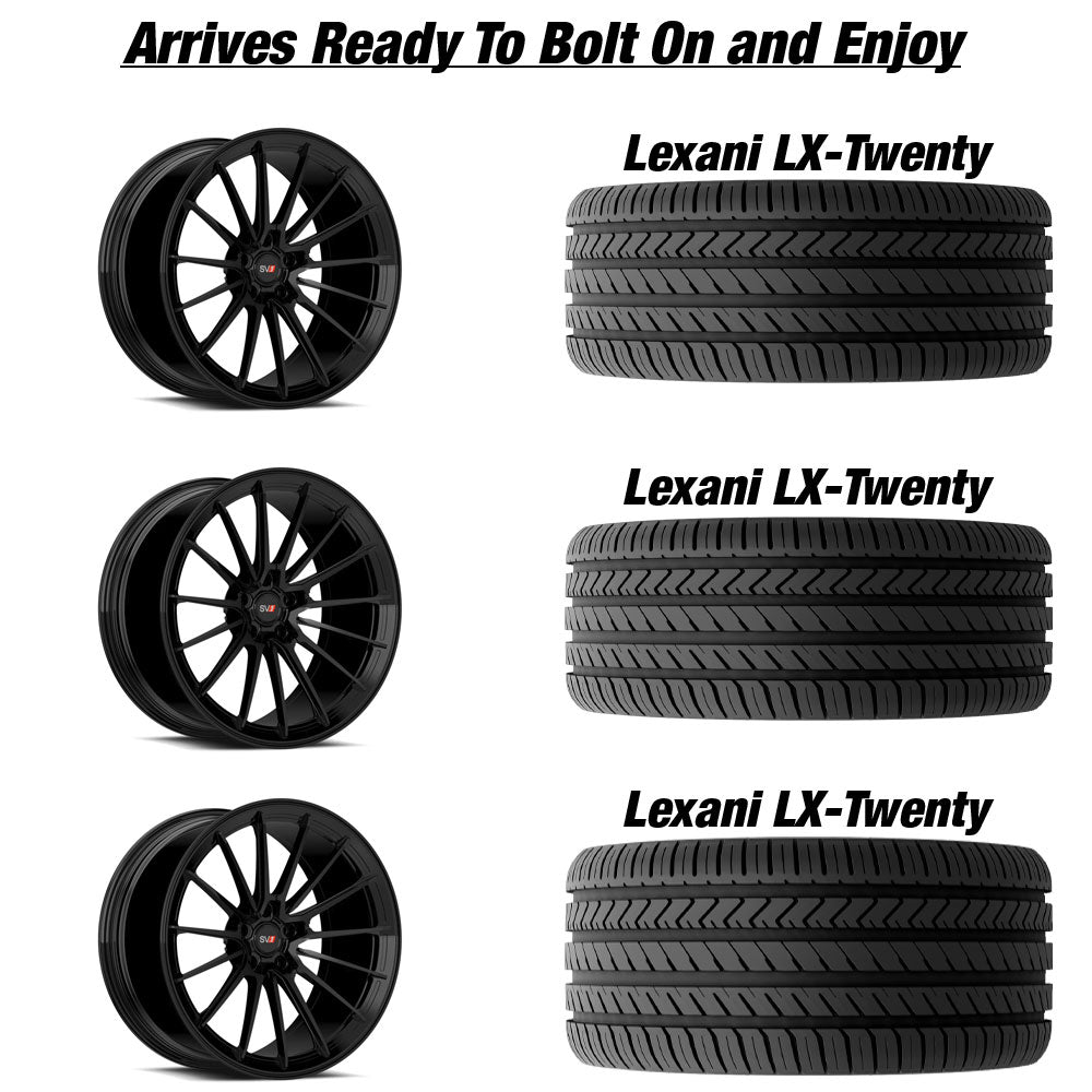 2015+ Polaris Slingshot Savini SV1 R2 (345) Gloss Black 20in wheel and Lexani LX-Twenty tire package