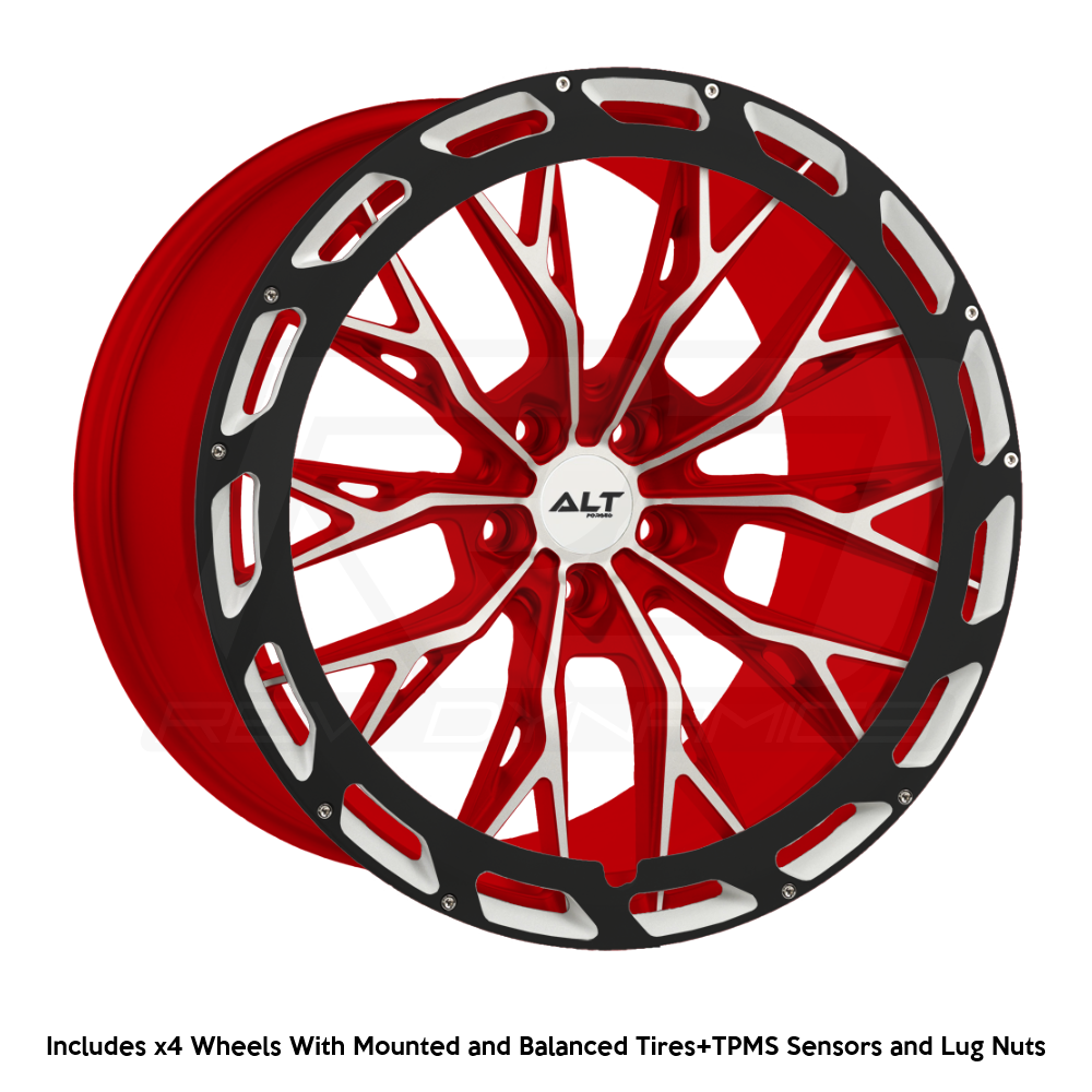 ALT Forged ALT10R C8 Corvette Z06 20x10" Front 21x13" Rear Wheel and Tire Package red white and black