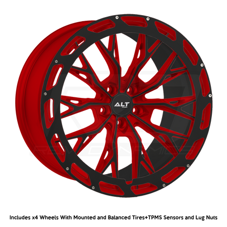 ALT Forged ALT10R C8 Corvette Z06 20x10" Front 21x13" Rear Wheel and Tire Package black and red