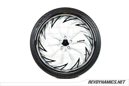 Polaris Slingshot Artis Wheel and Tire package in black and white with chrome lip