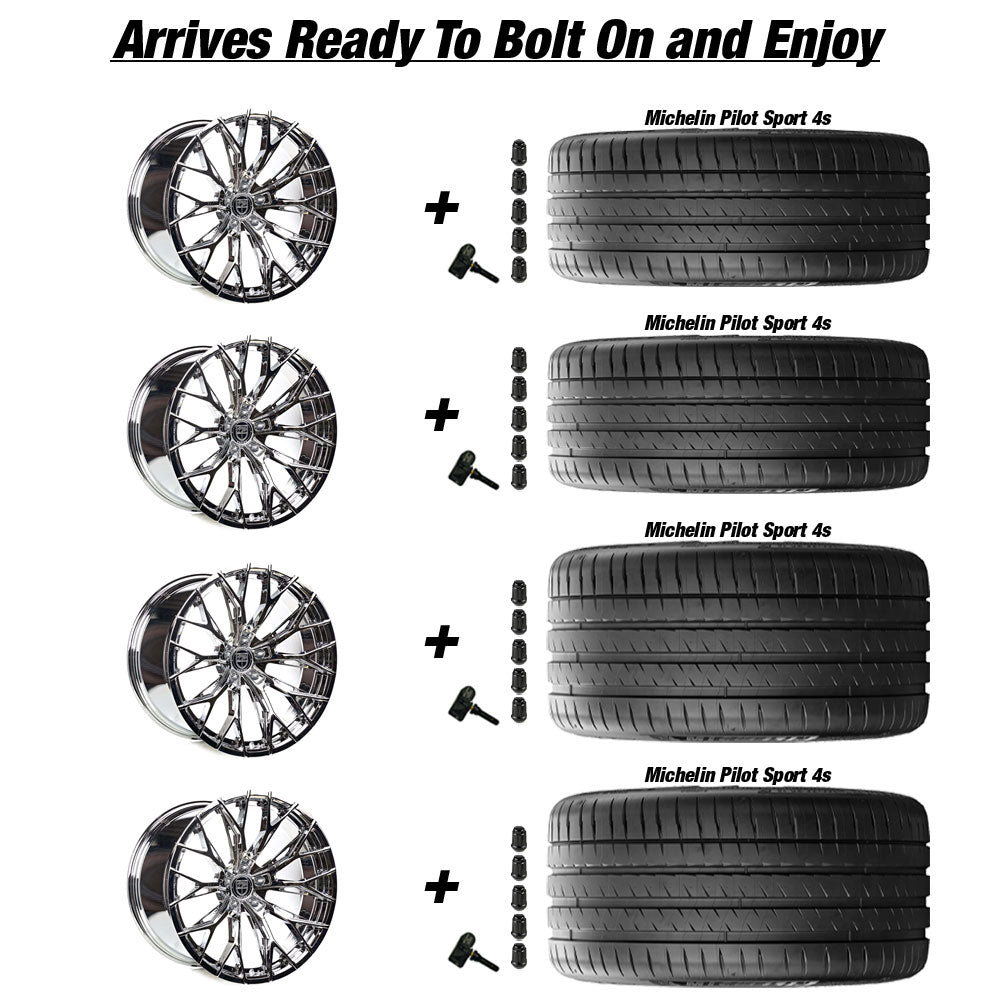 C8 Z06 E-Ray Lexani Aries Chrome 20in wheel and Michelin Pilot Sport 4S ZP tire package