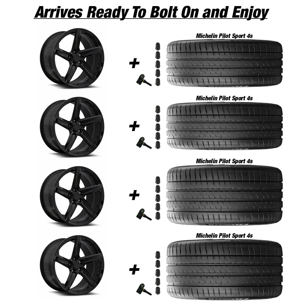 C8 Z06 E-Ray MRR F26 Gloss Black 20in wheel and Michelin Pilot Sport 4S ZP tire package