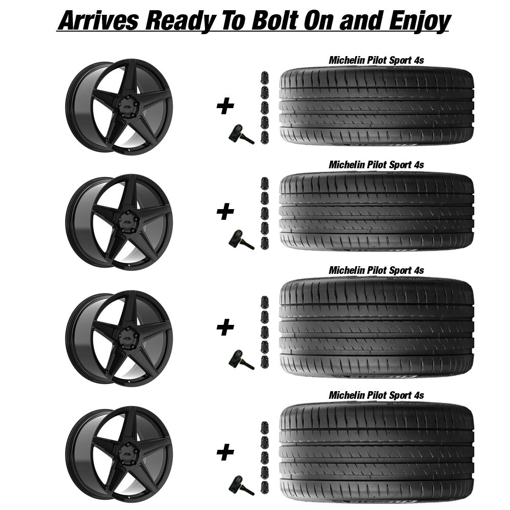 C8 Z06 E-Ray Renzo Forgedlite MC3 Gloss Black 20in wheel and Michelin Pilot Sport 4S ZP tire package