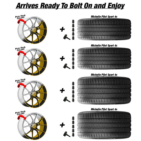 Chevy Corvette C7 Stingray E5 Daytona Custom Finish 19in wheel and Michelin Pilot Sport 4s tire package
