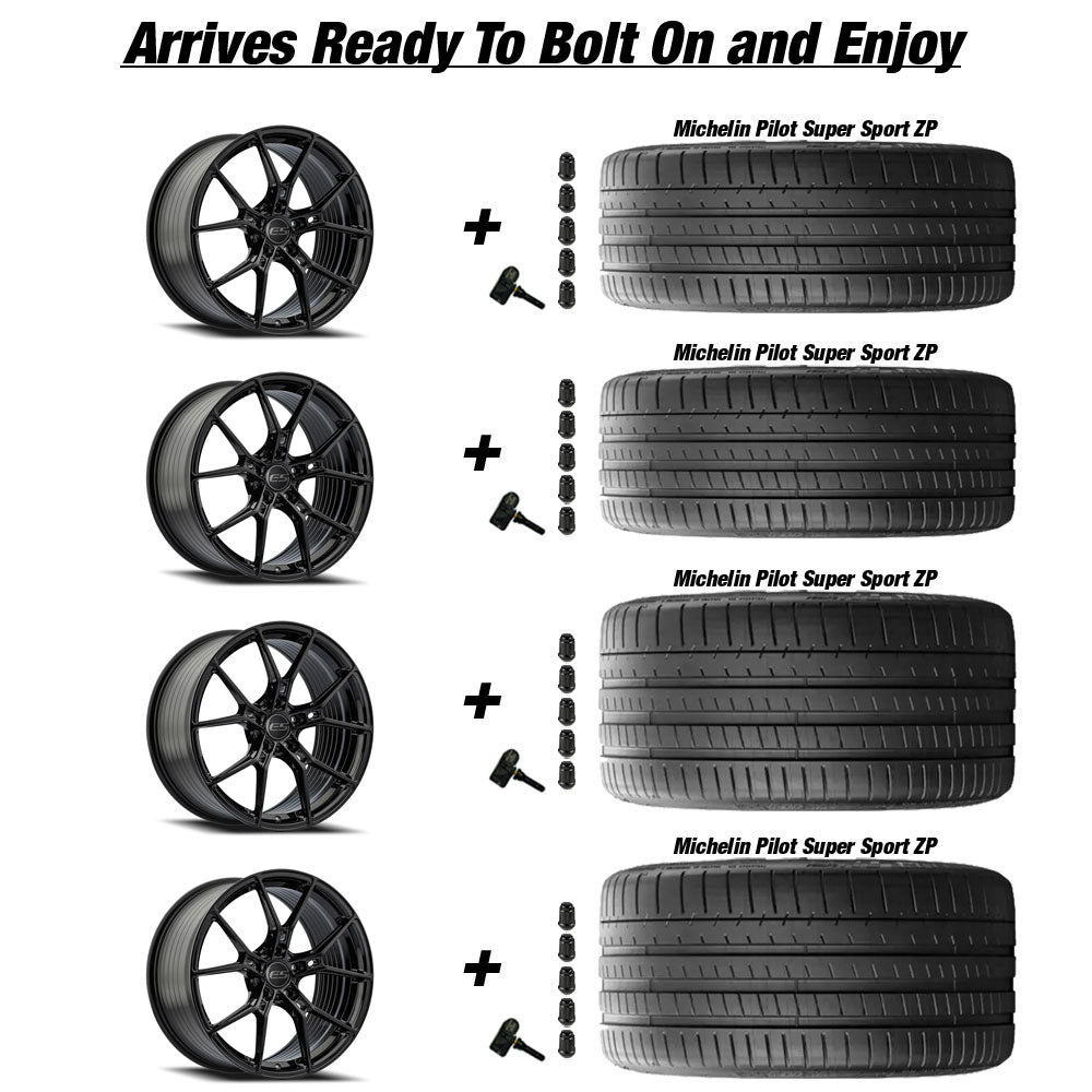 Chevy Corvette C7 Z06 E5 Daytona Gloss Black 19in wheel and Michelin Pilot Super Sport ZP tire package