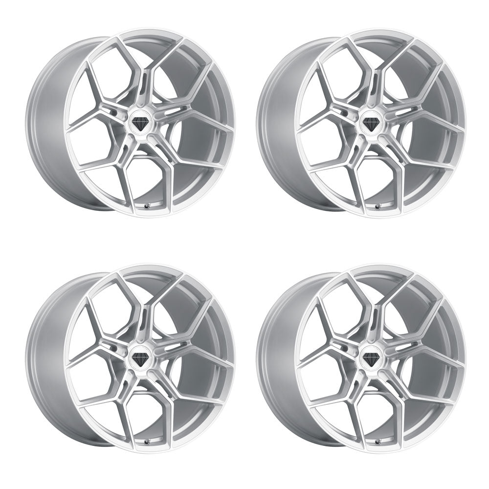 Chevy Corvette C8 Stingray Blaque Diamond BD-F25 Silver wBrushed Face 20in wheel package