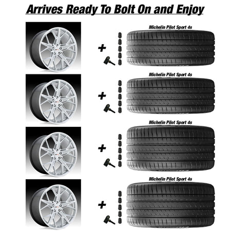 Chevy Corvette C8 Stingray Cray Hammerhead Gloss Silver wmachined face 20in wheel and Michelin Pilot Sport 4S tire package