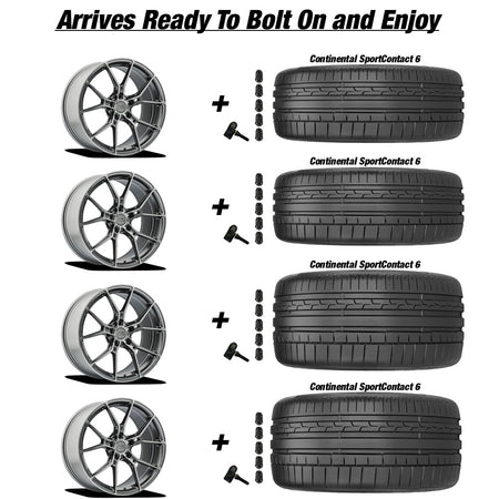 Chevy Corvette C8 Stingray E5 Daytona Titanium Brushed 20in wheel and Continental Sportcontact 6 tire package