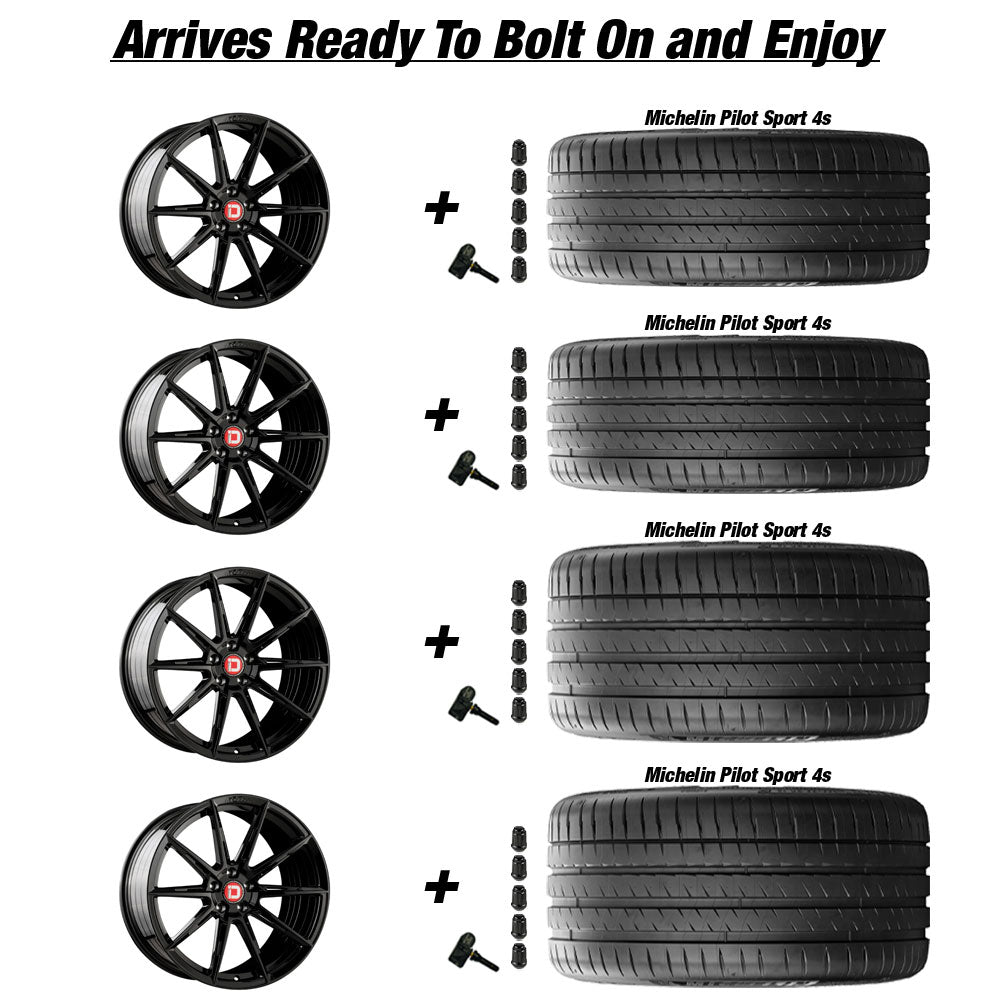 Chevy Corvette C8 Stingray Klassen ID F07R Gloss Black 20in wheel and Michelin Pilot Sport 4S tire package