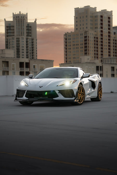 Corvette C8 Arctic White with Rohana RFX11 Gloss Bronze 19 and 20 inch wheels