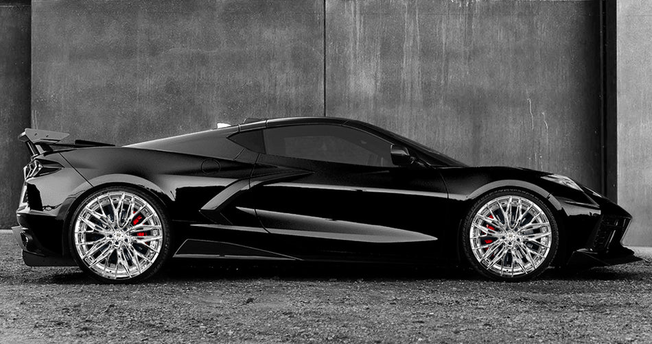 Corvette C8 with Chrome Lexani Aries Wheels in 20" front and 22" rear