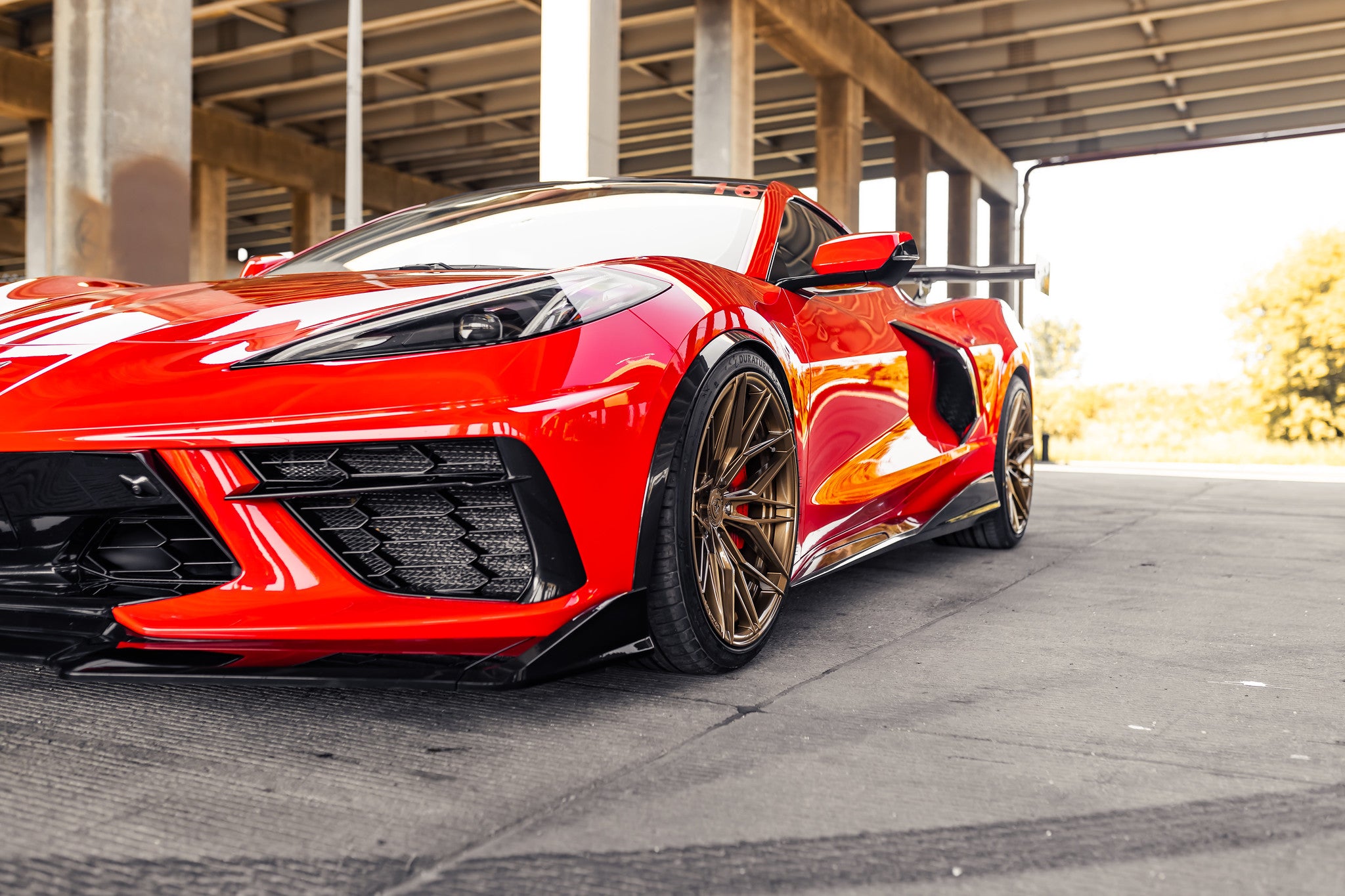 Torch Red Corvette C8 with Rohana RFX17 Wheels Side Shot Flush Fitment