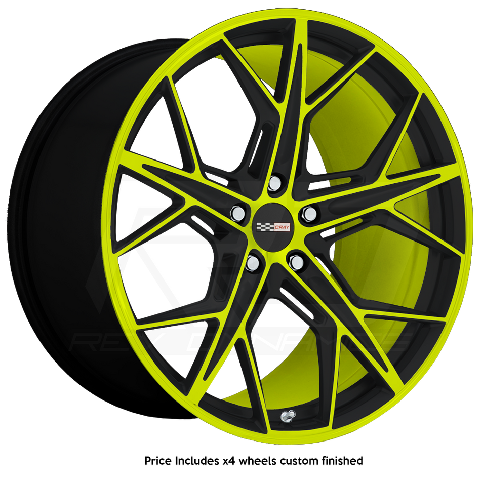 Cray Hammerhead C8 Corvette 19" Front 20" Rear Wheel and Tire Package - Accelerate Yellow and Black