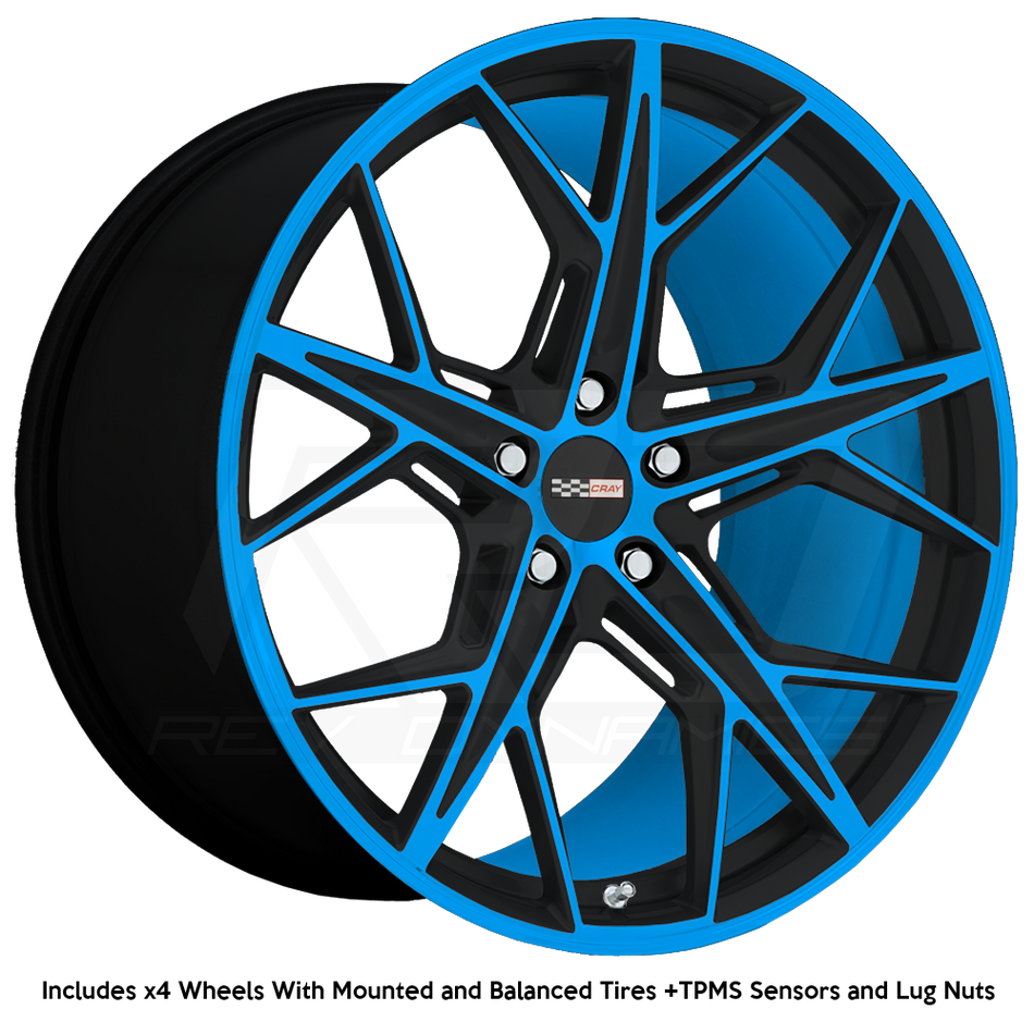 Cray Hammerhead C8 Corvette 19" Front 20" Rear Wheel and Tire Package - Rapid Blue and Black