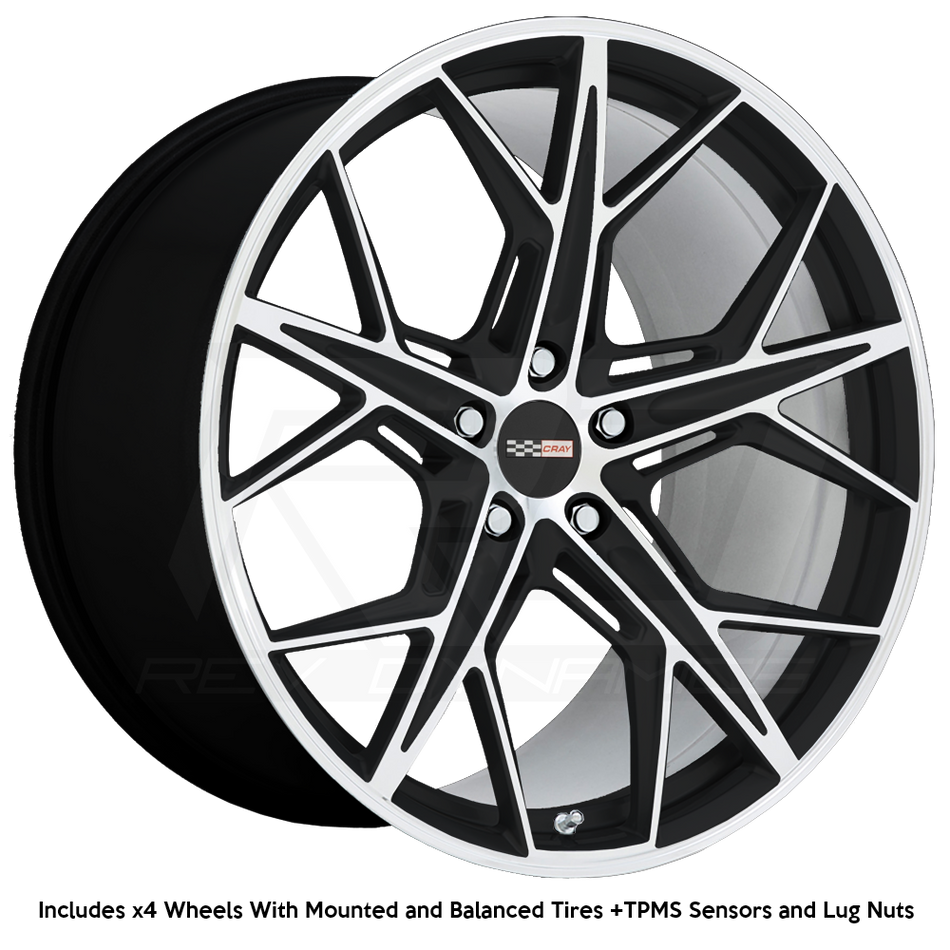 Cray Hammerhead C8 Corvette 19" Front 20" Rear Wheel and Tire Package - White and Black