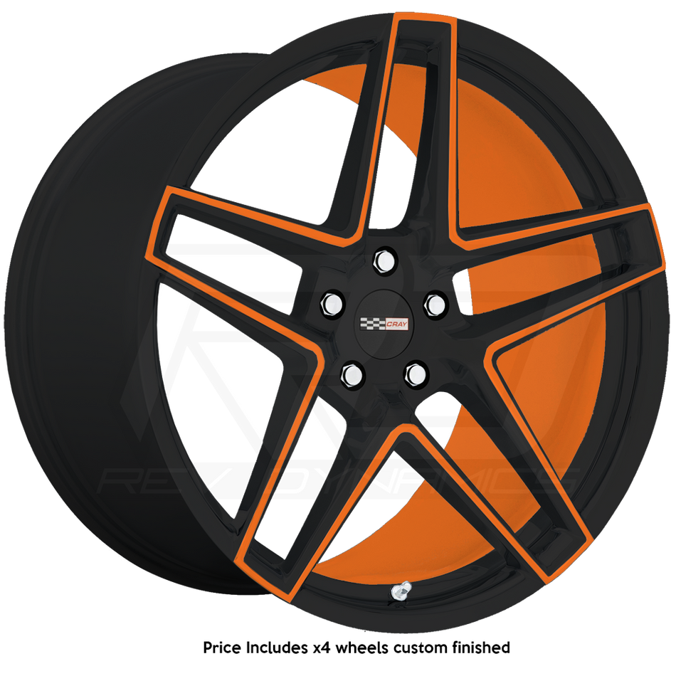 Cray Panthera C8 Corvette 19x9" Front 20x11.5" Rear Wheel and Tire Package - Amplified Orange and Black