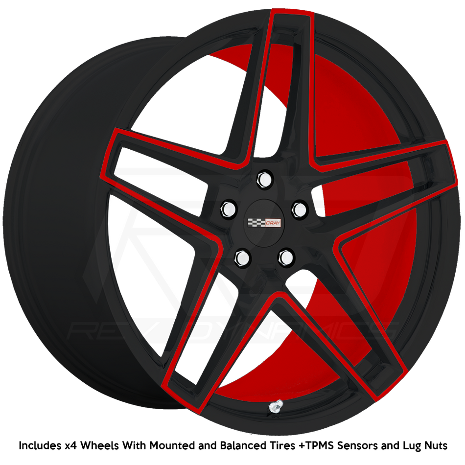 Cray Panthera C8 Corvette 19x9" Front 20x11.5" Rear Wheel and Tire Package - Torch Red and Black
