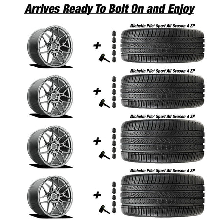 E5 Speedway Titanium Brushed Corvette C8 Michelin Pilot Sport 4 All Season ZP Wheel and Tire Package