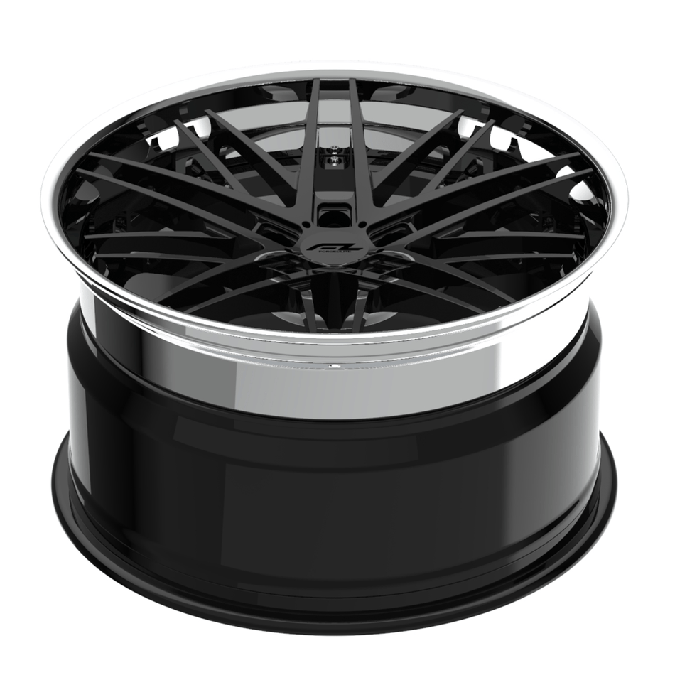 Forgedlite RS7 3pc C8 Corvette 20x9" Front 21x12" Rear Wheel and Tire Package - Gloss Black w/ Chrome Lip