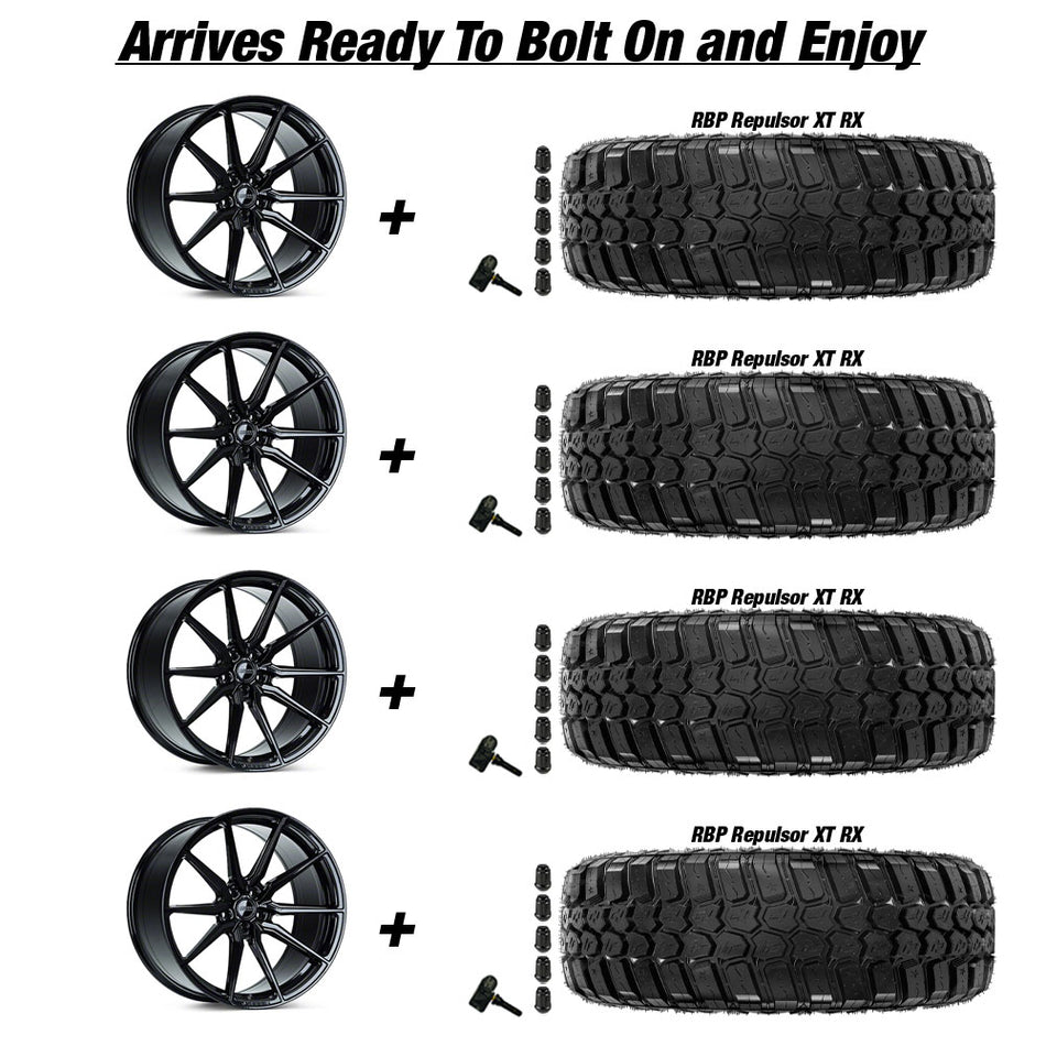 Jeep Gladiator Vossen HF-3 Gloss Black 20in wheel and RBP Repulsor X/T RX tire package