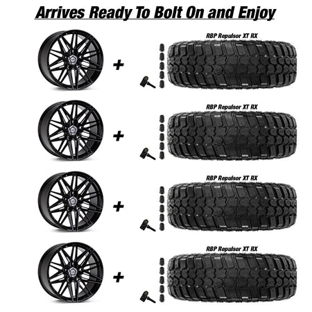 Jeep Gladiator Vossen HF-7 Gloss Black 20in wheel and RBP Repulsor X/T RX tire package
