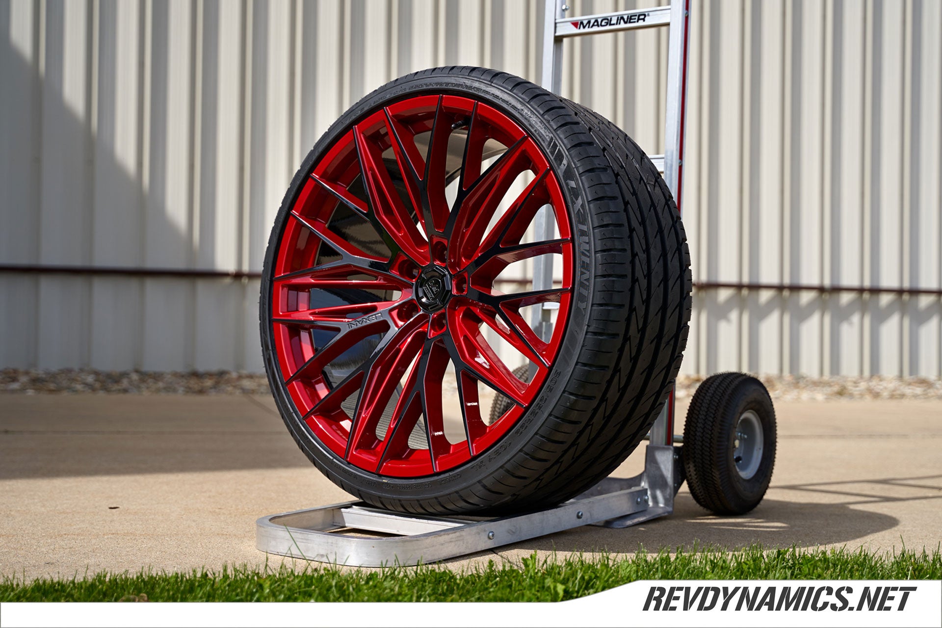 Custom Lexani Aries wheels for a Corvette C8 color matched in Red Mist and Black two tone