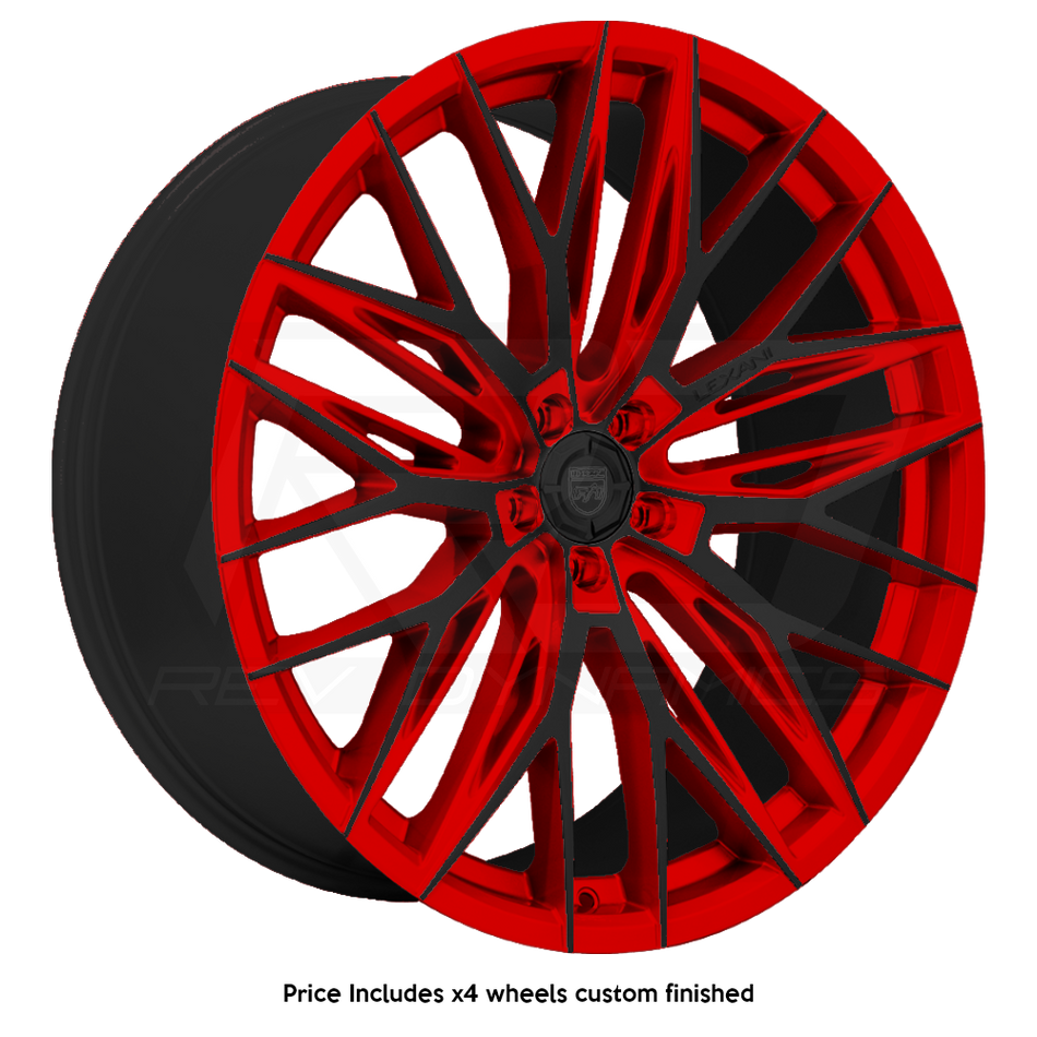 Lexani Aries C8 Corvette 20x9" Front 22x10.5" Rear Wheel and Tire Package - Red Mist and Black