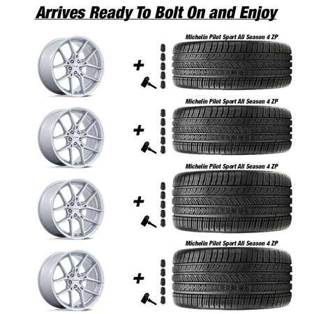 Niche Prodigy 5 Silver wMachined Face Corvette C8 Michelin Pilot Sport 4 All Season ZP Wheel and Tire Package
