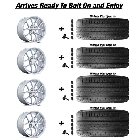 Niche Prodigy 5 Silver wMachined Face Corvette C8 Michelin Pilot Sport 4s Wheel and Tire Package
