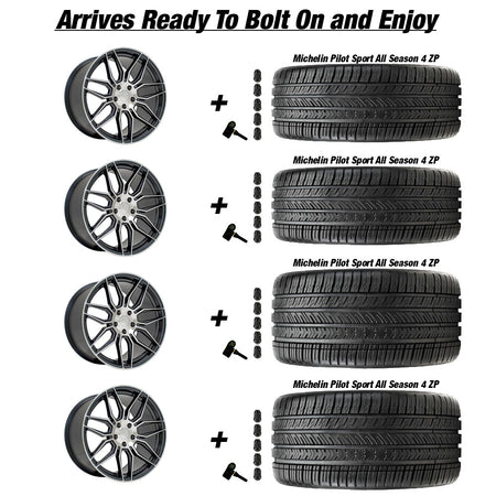 OE Wheel CV03D Gunmmetal Machined Face Corvette C8 Michelin Pilot Sport 4 All Season ZP Wheel and Tire Package
