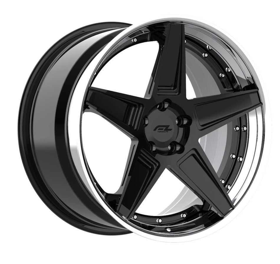 Forgedlite RS3 3pc C8 Corvette 20x9" Front 21x12" Rear Wheel and Tire Package - Gloss Black w/Chrome Lip