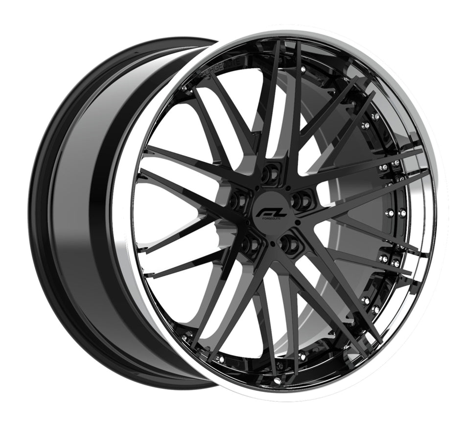 Forgedlite RS7 3pc C8 Corvette 20x9" Front 21x12" Rear Wheel and Tire Package - Gloss Black w/ Chrome Lip