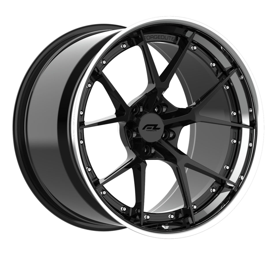 Forgedlite RS5 3pc C8 Corvette 20x9" Front 21x12" Rear Wheel and Tire Package - Gloss Black w/Chrome Lip