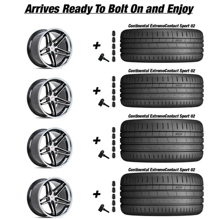 Rotary Forged Chevy Corvette C7 Z06 Ferrrada CM1 Machine Black wChrome Lip 19in wheel and Continental ExtremeContact Sport 02 tire package