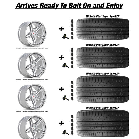 Rotary Forged Chevy Corvette C7 Z06 Ferrrada CM1 Machine Silver wChrome Lip 19in wheel and Michelin Pilot Super Sport ZP tire package