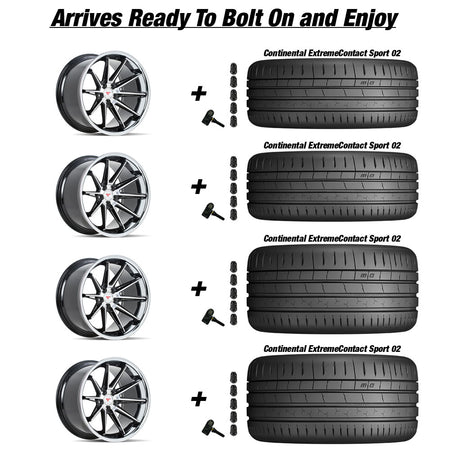 Rotary Forged Chevy Corvette C7 Z06 Ferrrada CM2 Machine Black wChrome Lip 19in wheel and Continental ExtremeContact Sport 02 tire package