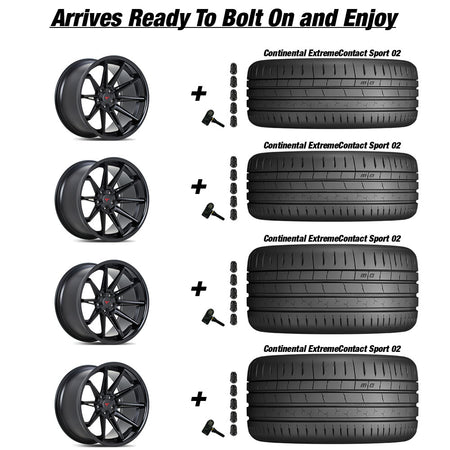 Rotary Forged Chevy Corvette C7 Z06 Ferrrada CM2 Matte Black wGloss Black Lip 19in wheel and Continental ExtremeContact Sport 02 tire package