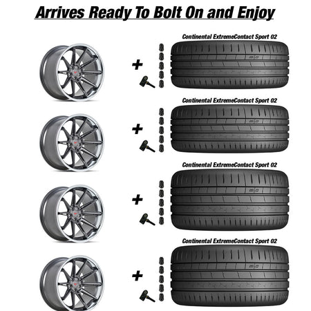 Rotary Forged Chevy Corvette C7 Z06 Ferrrada CM2 Matte Graphite WChrome Lip 19in wheel and Continental ExtremeContact Sport 02 tire package