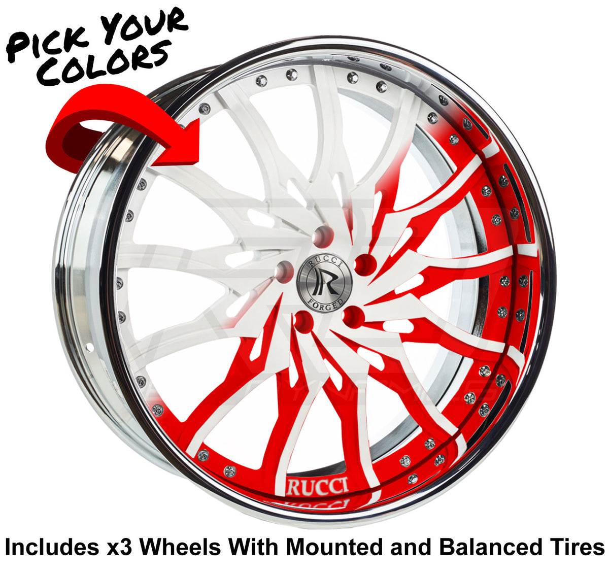 Rucci Dusse 22" wheel in red pearl and white