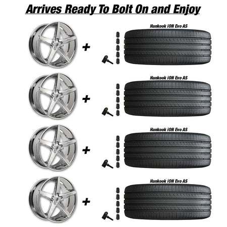 Tesla Model 3 Lexani R-4 Chrome 20in wheel and Hankook iON Evo AS tire package