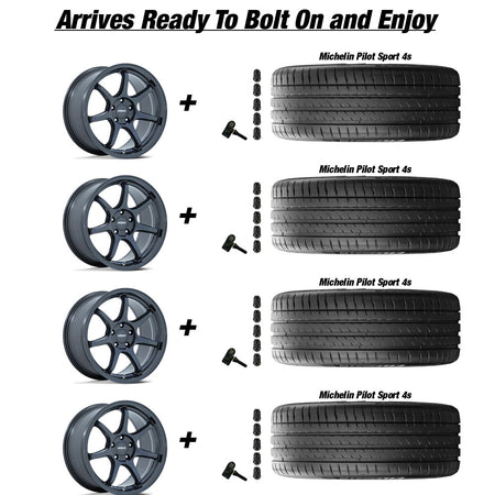 Tesla Model 3 Rotiform BPU Gloss Blue Gray 19 wheel and Michelin Pilot Sport All Season 4 tire package