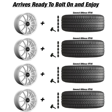 Tesla Model 3 Rotiform DTM Silver 19 wheel and General Altimax RT45 tire package