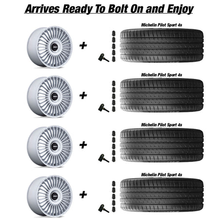 Tesla Model 3 Rotiform GRZ Gloss Silver 20 wheel and Michelin Pilot Sport 4s tire package